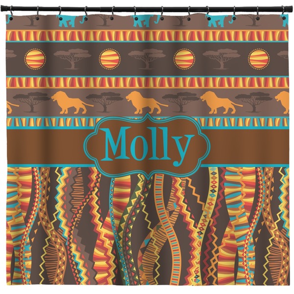 Custom African Lions & Elephants Shower Curtain - 71" x 74" (Personalized)
