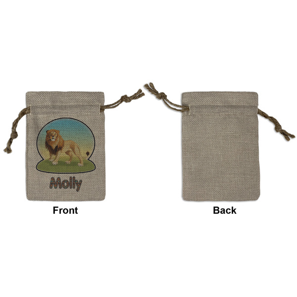 African Lions & Elephants Small Burlap Gift Bag - Front Approval