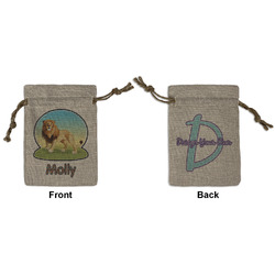 African Lions & Elephants Small Burlap Gift Bag - Front & Back (Personalized)