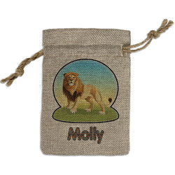 African Lions & Elephants Small Burlap Gift Bag - Front (Personalized)