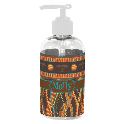 African Lions & Elephants Plastic Soap / Lotion Dispenser (8 oz - Small - White) (Personalized)