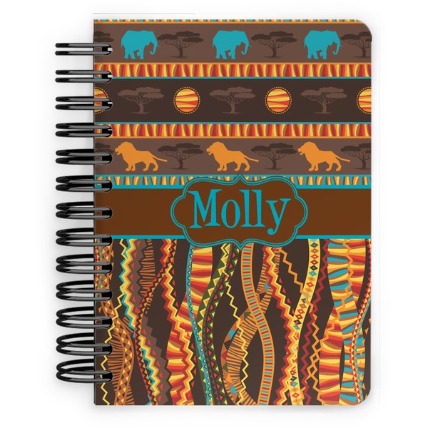 Custom African Lions & Elephants Spiral Notebook - 5x7 w/ Name or Text
