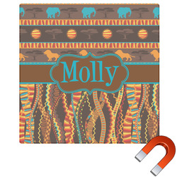 African Lions & Elephants Square Car Magnet - 10" (Personalized)