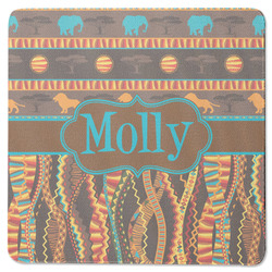 African Lions & Elephants Square Rubber Backed Coaster (Personalized)