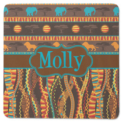 African Lions & Elephants Square Rubber Backed Coaster (Personalized)