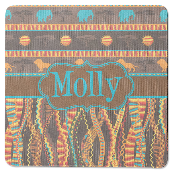 Custom African Lions & Elephants Square Rubber Backed Coaster (Personalized)