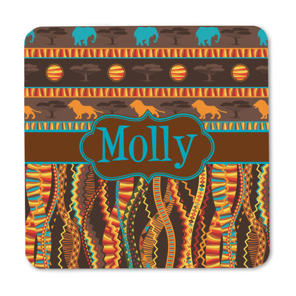 African Lions & Elephants Square Fridge Magnet - FRONT