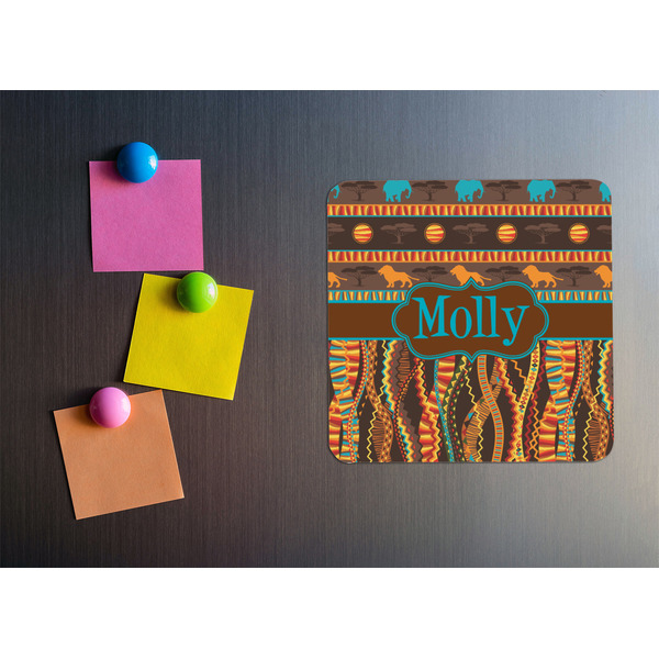 African Lions & Elephants Square Fridge Magnet - LIFESTYLE