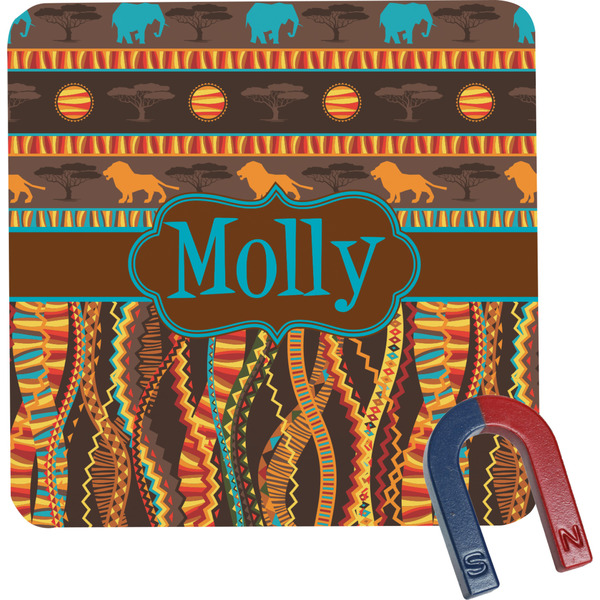 Custom African Lions & Elephants Square Fridge Magnet (Personalized)