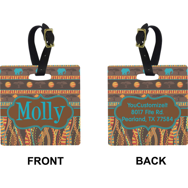 African Lions & Elephants Square Luggage Tag (Front + Back)