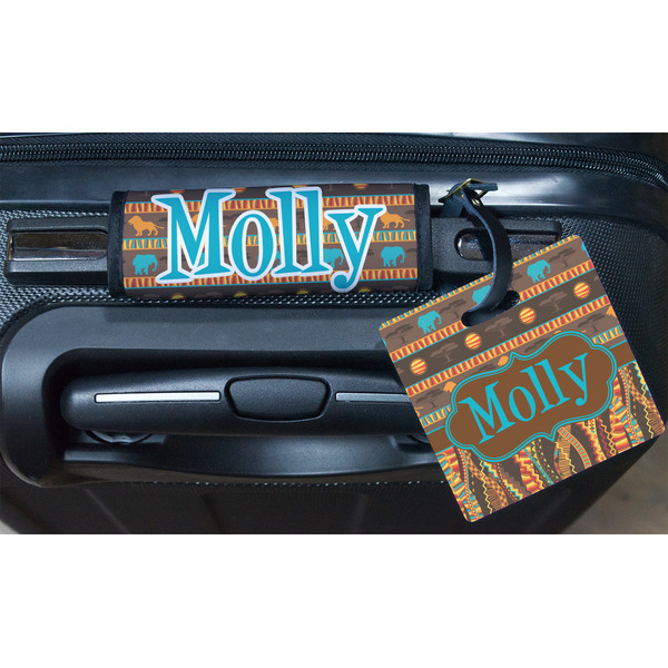 African Lions & Elephants Square Luggage Tag & Handle Wrap - In Context