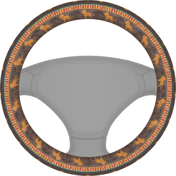 Custom African Lions & Elephants Steering Wheel Cover
