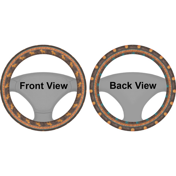African Lions & Elephants Steering Wheel Cover- Front and Back
