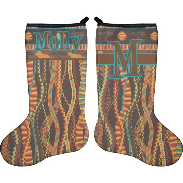 Custom African Lions & Elephants Holiday Stocking - Double-Sided - Neoprene (Personalized)