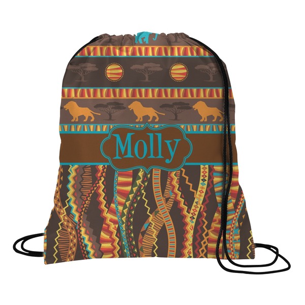 Custom African Lions & Elephants Drawstring Backpack (Personalized)