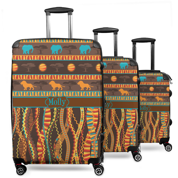 Custom African Lions & Elephants 3 Piece Luggage Set - 20" Carry On, 24" Medium Checked, 28" Large Checked (Personalized)