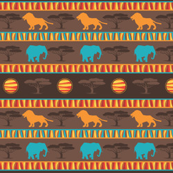 African Lions & Elephants Fabric by the Yard