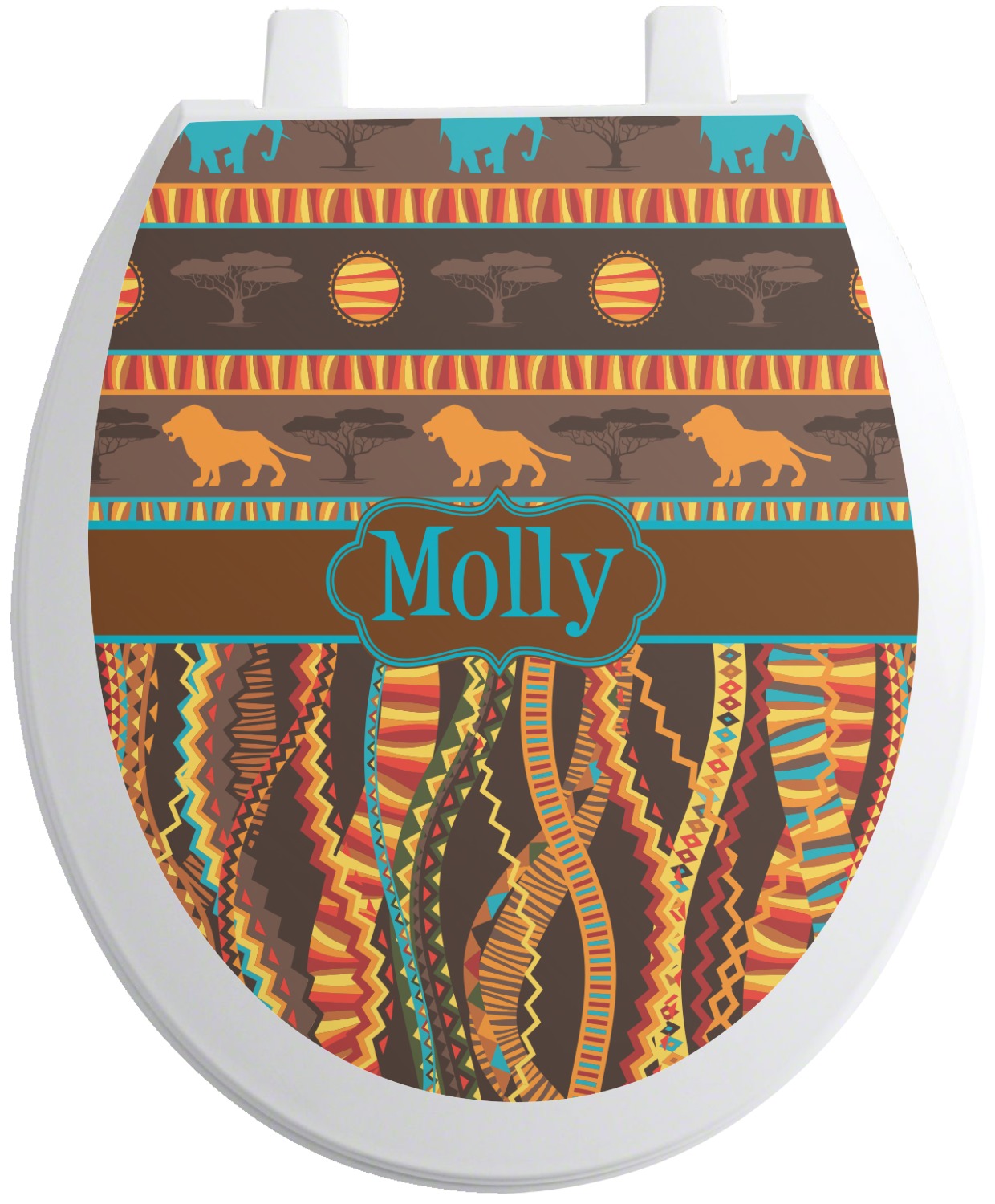 Custom African Lions & Elephants Toilet Seat Decal (Personalized