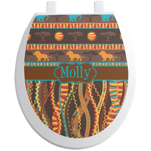 Custom African Lions & Elephants Toilet Seat Decal - Round (Personalized)