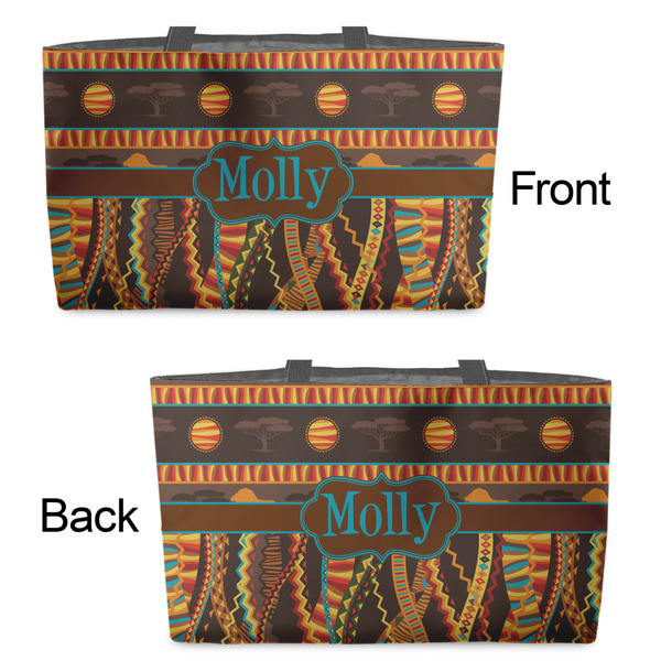 African Lions & Elephants Tote w/Black Handles - Front & Back Views