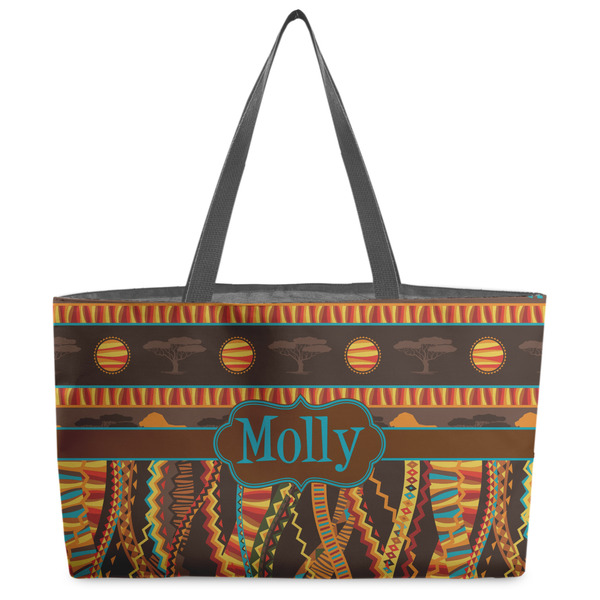 Custom African Lions & Elephants Beach Totes Bag - w/ Black Handles (Personalized)