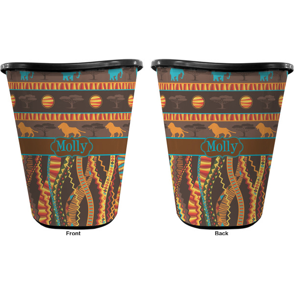African Lions & Elephants Trash Can Black - Front and Back - Apvl