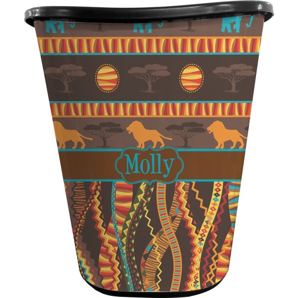 Custom African Lions & Elephants Waste Basket - Single Sided (Black) (Personalized)