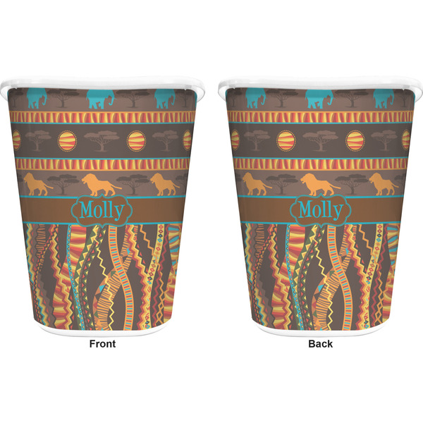 African Lions & Elephants Trash Can White - Front and Back - Apvl