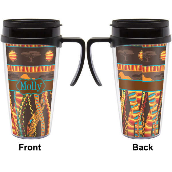 African Lions & Elephants Travel Mug with Black Handle - Approval