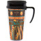 African Lions & Elephants Travel Mug with Black Handle - Front