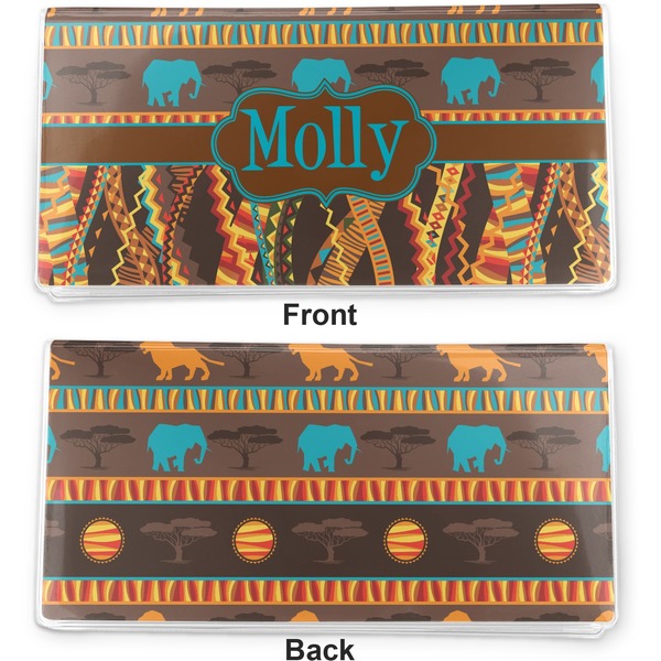 African Lions & Elephants Vinyl Check Book Cover - Front and Back