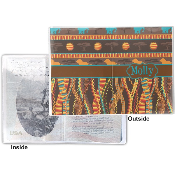 African Lions & Elephants Vinyl Passport Holder - Flat Front and Back
