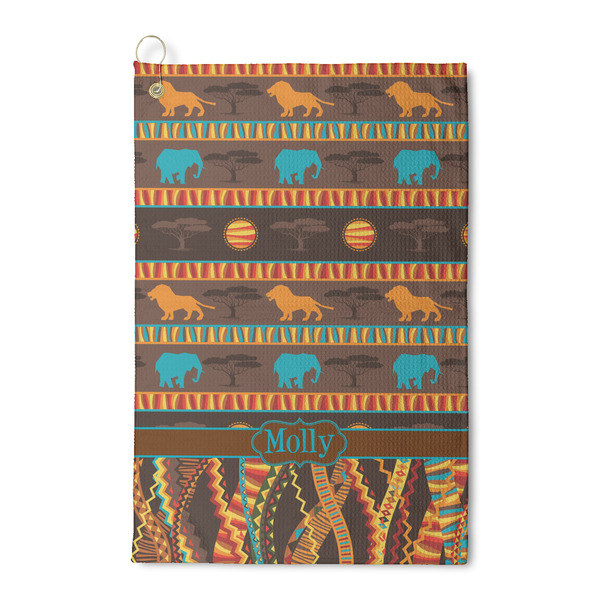 Custom African Lions & Elephants Waffle Weave Golf Towel (Personalized)