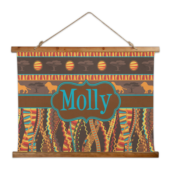 Custom African Lions & Elephants Wall Hanging Tapestry - Wide (Personalized)