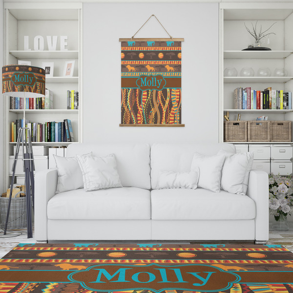 African Lions & Elephants Wall Hanging Tapestry - Portrait - IN CONTEXT