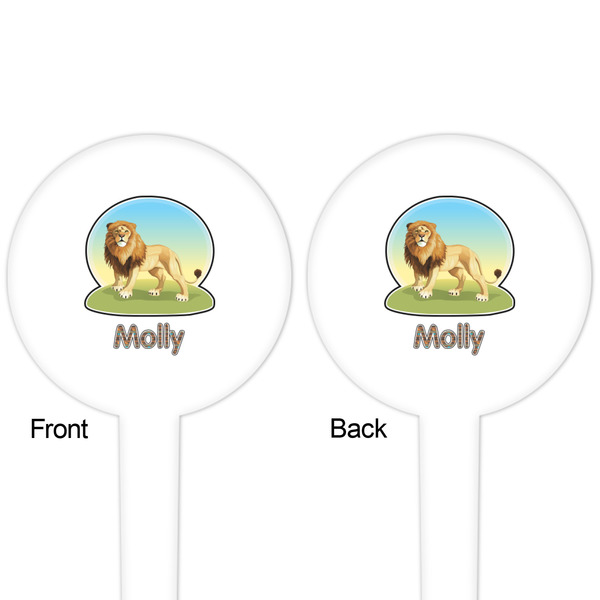 African Lions & Elephants White Plastic 4" Food Pick - Round - Double Sided - Front & Back