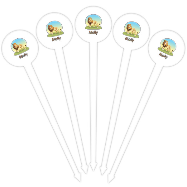 African Lions & Elephants White Plastic 4" Food Pick - Round - Fan View