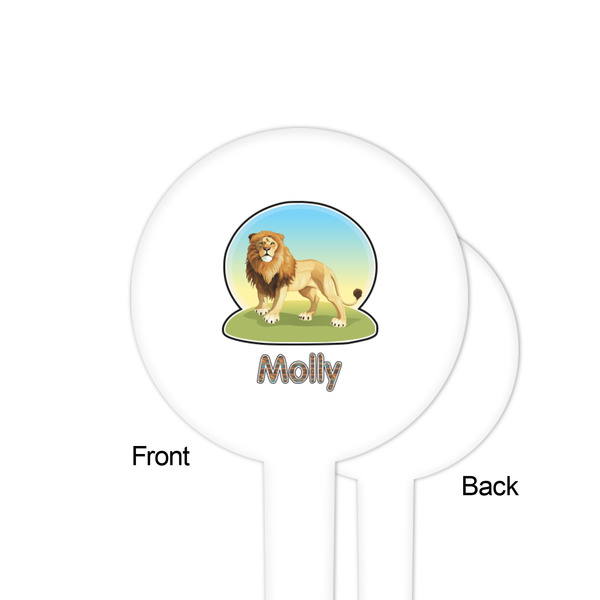 African Lions & Elephants White Plastic 4" Food Pick - Round - Single Sided - Front & Back
