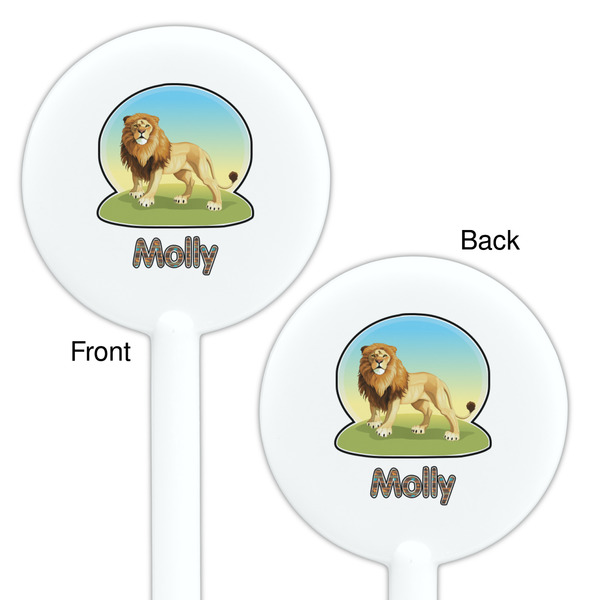 African Lions & Elephants White Plastic 5.5" Stir Stick - Double Sided - Round - Front & Back
