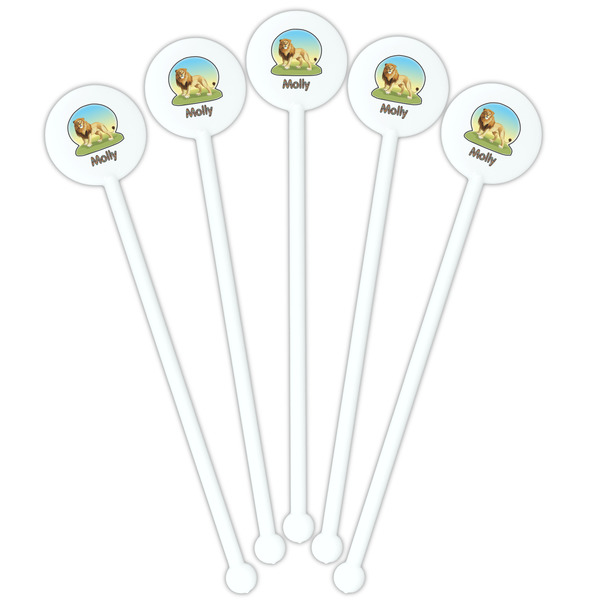 African Lions & Elephants White Plastic 5.5" Stir Stick - Fan View