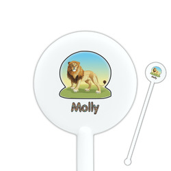 African Lions & Elephants 5.5" Round Plastic Stir Sticks - White - Single Sided (Personalized)