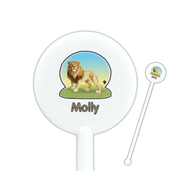 Custom African Lions & Elephants 5.5" Round Plastic Stir Sticks - White - Double Sided (Personalized)