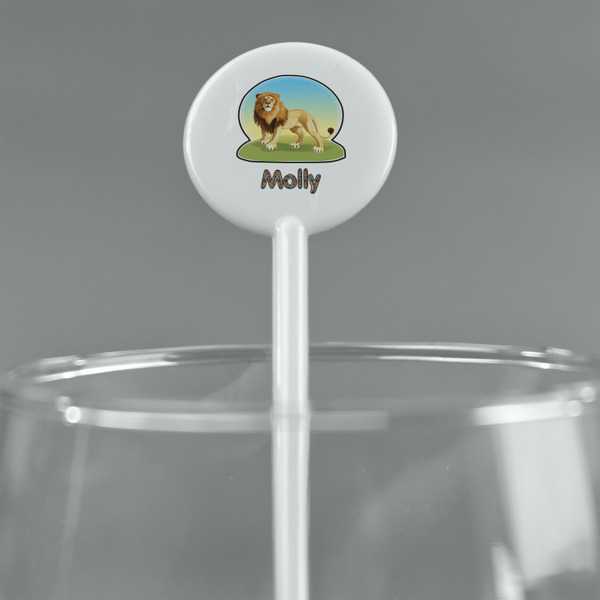 African Lions & Elephants White Plastic 5.5" Stir Stick - Round - Main