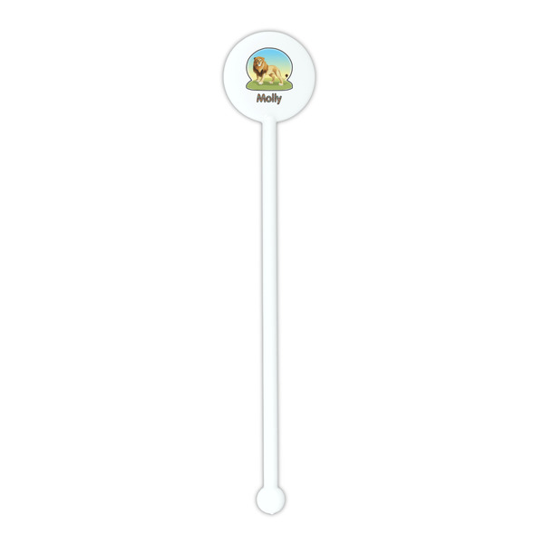 African Lions & Elephants White Plastic 5.5" Stir Stick - Round - Single Stick