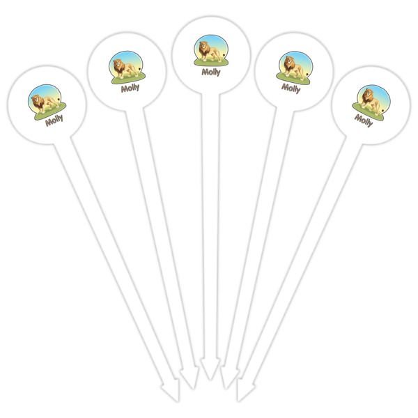 African Lions & Elephants White Plastic 6" Food Pick - Round - Fan View