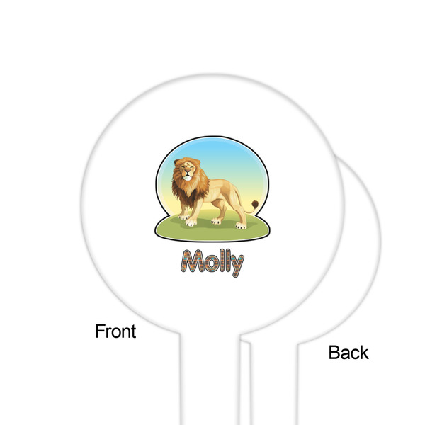 African Lions & Elephants White Plastic 6" Food Pick - Round - Single Sided - Front & Back
