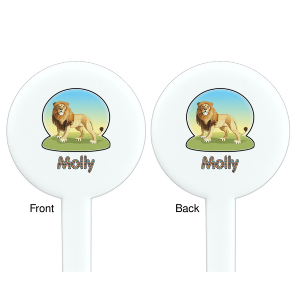 African Lions & Elephants White Plastic 7" Stir Stick - Double Sided - Round - Front & Back
