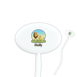 African Lions & Elephants 7" Oval Plastic Stir Sticks - White - Double Sided (Personalized)