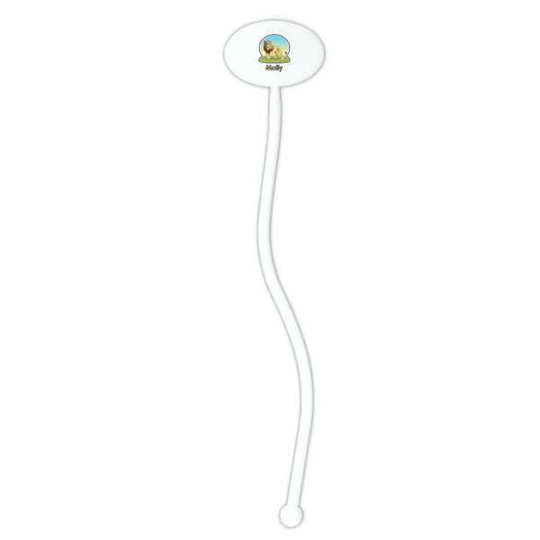 African Lions & Elephants White Plastic 7" Stir Stick - Oval - Single Stick