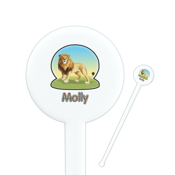 Custom African Lions & Elephants 7" Round Plastic Stir Sticks - White - Single Sided (Personalized)